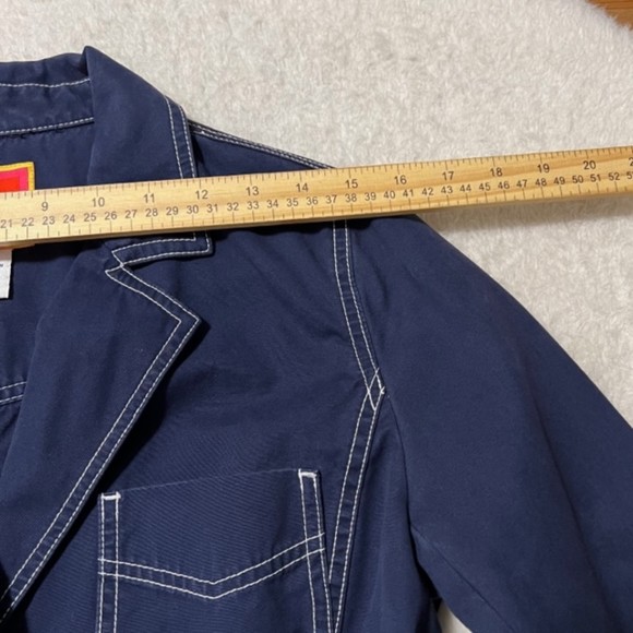 Isaac Mizrahi Target Womens Navy Blue White Contrast LS Unlined Blazer Sz Medium - Picture 8 of 10